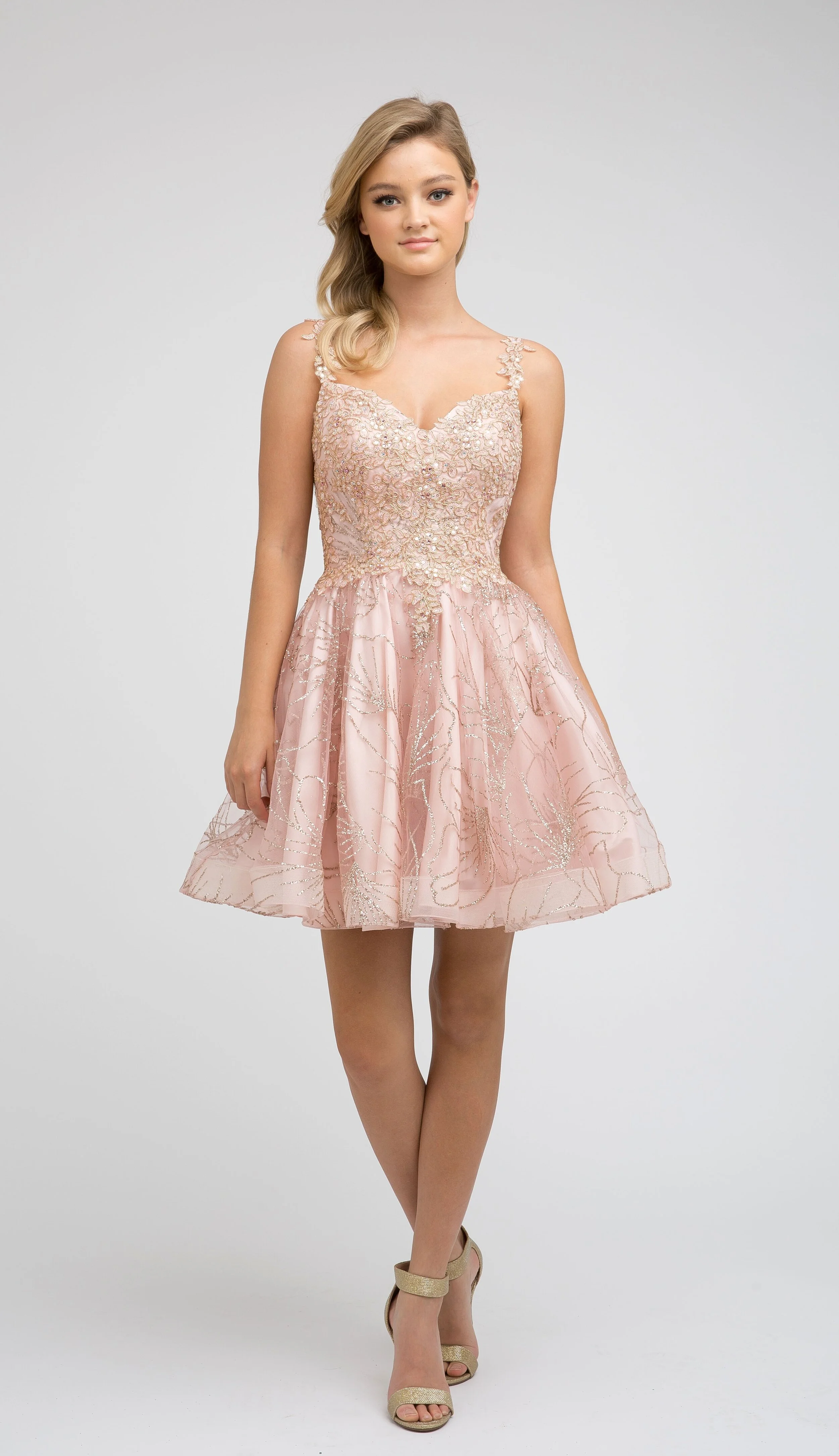 Blush Gold Embroidered Homecoming Dress JT 00838 Danielly s Boutique